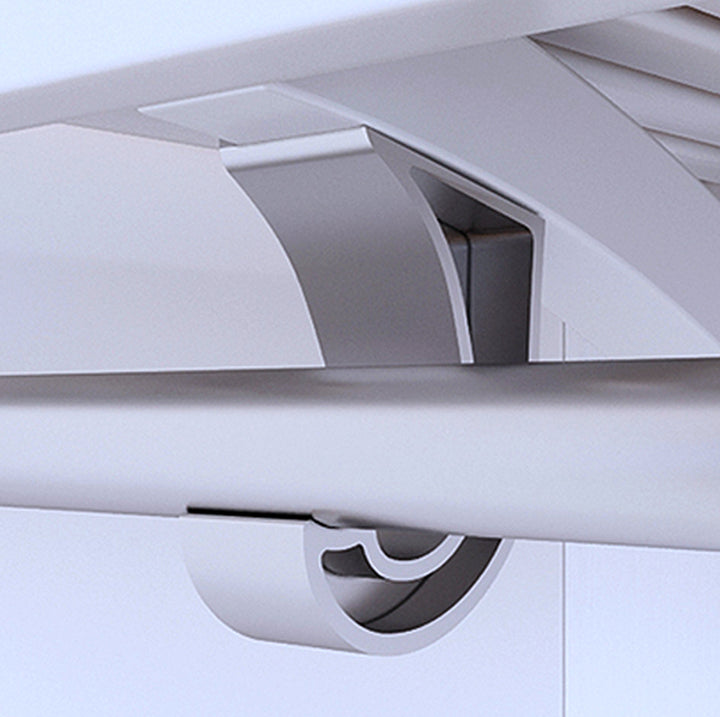 closeup image featuring the garment bar and metal hardware used in a John Louis Home closet organizer