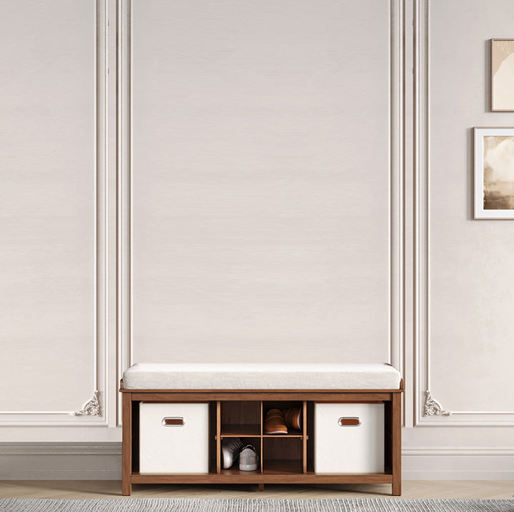 an image showing how you can use your hall tree as a bench only by removing the hall tree back 