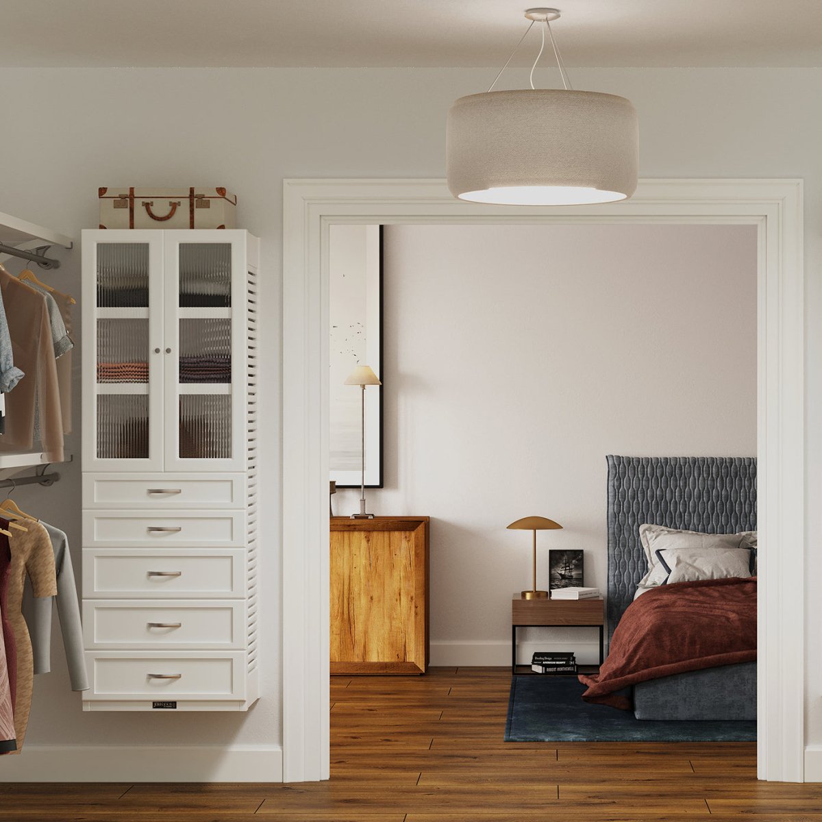 Solid Wood Accessory Tower with 5 Drawers and Doors Shaker - John Louis Home - Closet Organizers