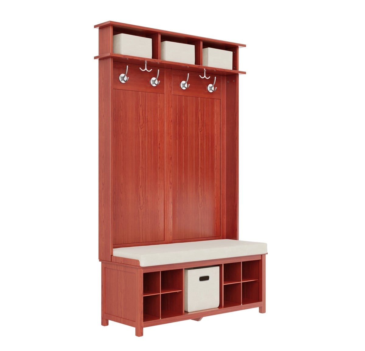 Solid Wood Hall Tree Entryway Bench with 1 Bin & 2 Shoe Dividers - John Louis Home - Hall Trees